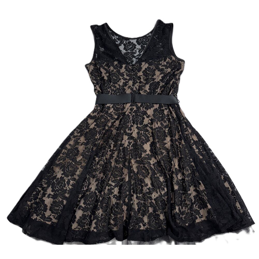 Betsy & Adam (B&A) Black Lace Fit and Flare Cocktail Dress sz 10 - Picture 8 of 13